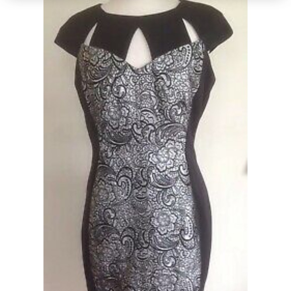 Jax brocade panel cocktail dress